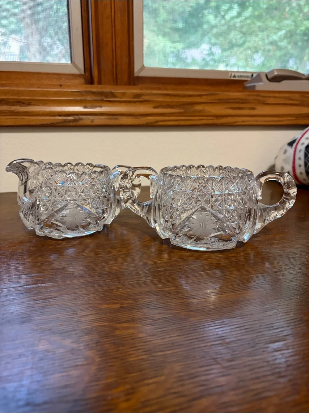 Clear Cut Glass Creamer and Sugar Set - Classic Crystal Look